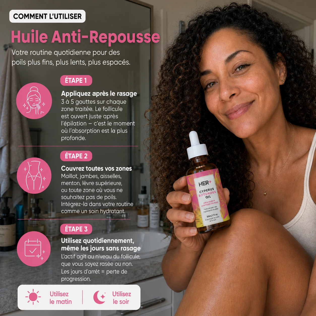 Rasez-vous 3× moins souvent — sans laser, sans rendez-vous.
